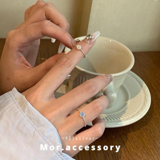 mor銀飾🌙925純銀戒指 貓眼石麻花編織 水晶戒指 E10 圓形戒指 食指戒 開口不可調節 通體純銀 戒指