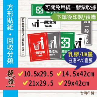 【競雅】5天出貨-4種尺寸 戶外耐候 乳膠墨防水貼 回收分類貼紙 垃圾分類貼 資源回收 廚餘 寶特瓶 紙類