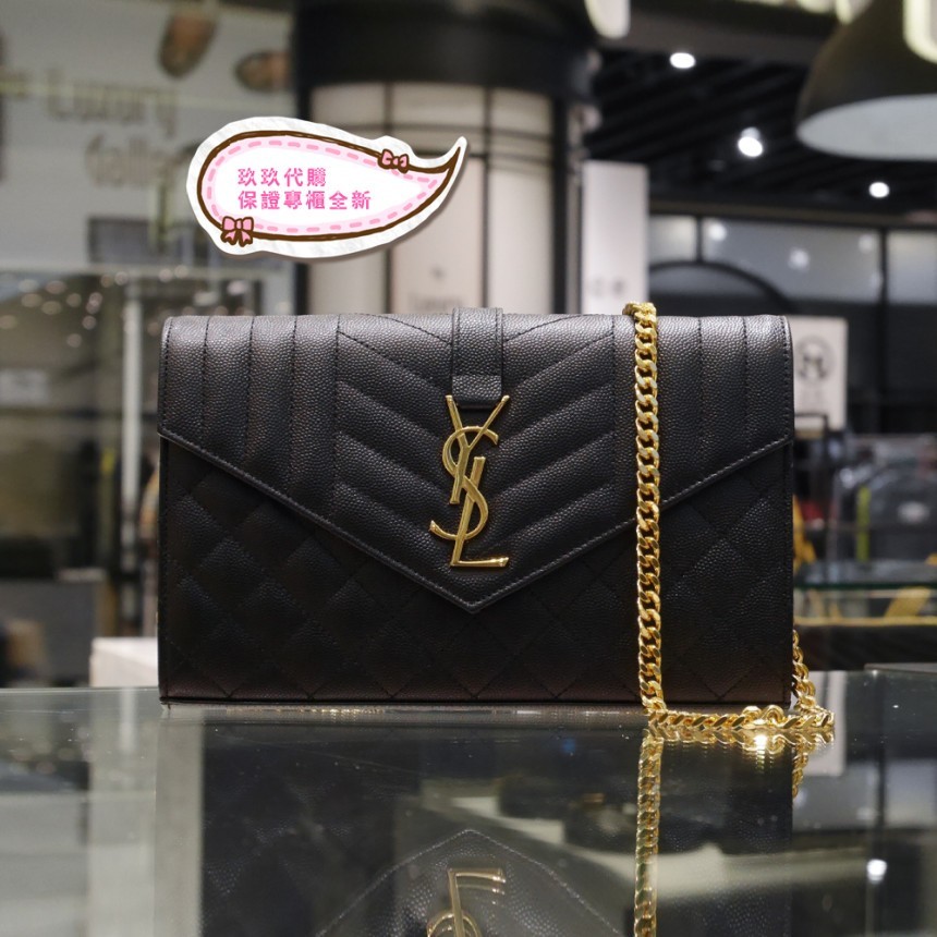 【玖玖代購】 專櫃全新  YSL 聖羅蘭 MONOGRAM 620280 魚子醬牛皮 信封包 翻蓋鏈條包 肩背包 斜背包