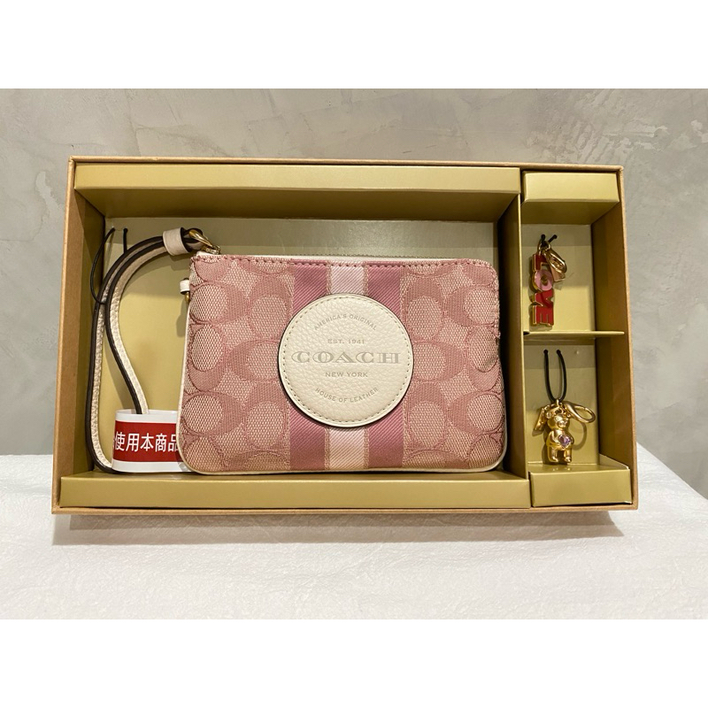 《全新現貨》 COACH手拿包禮盒-單層L型拉鍊小手拿包/零錢包 粉色
