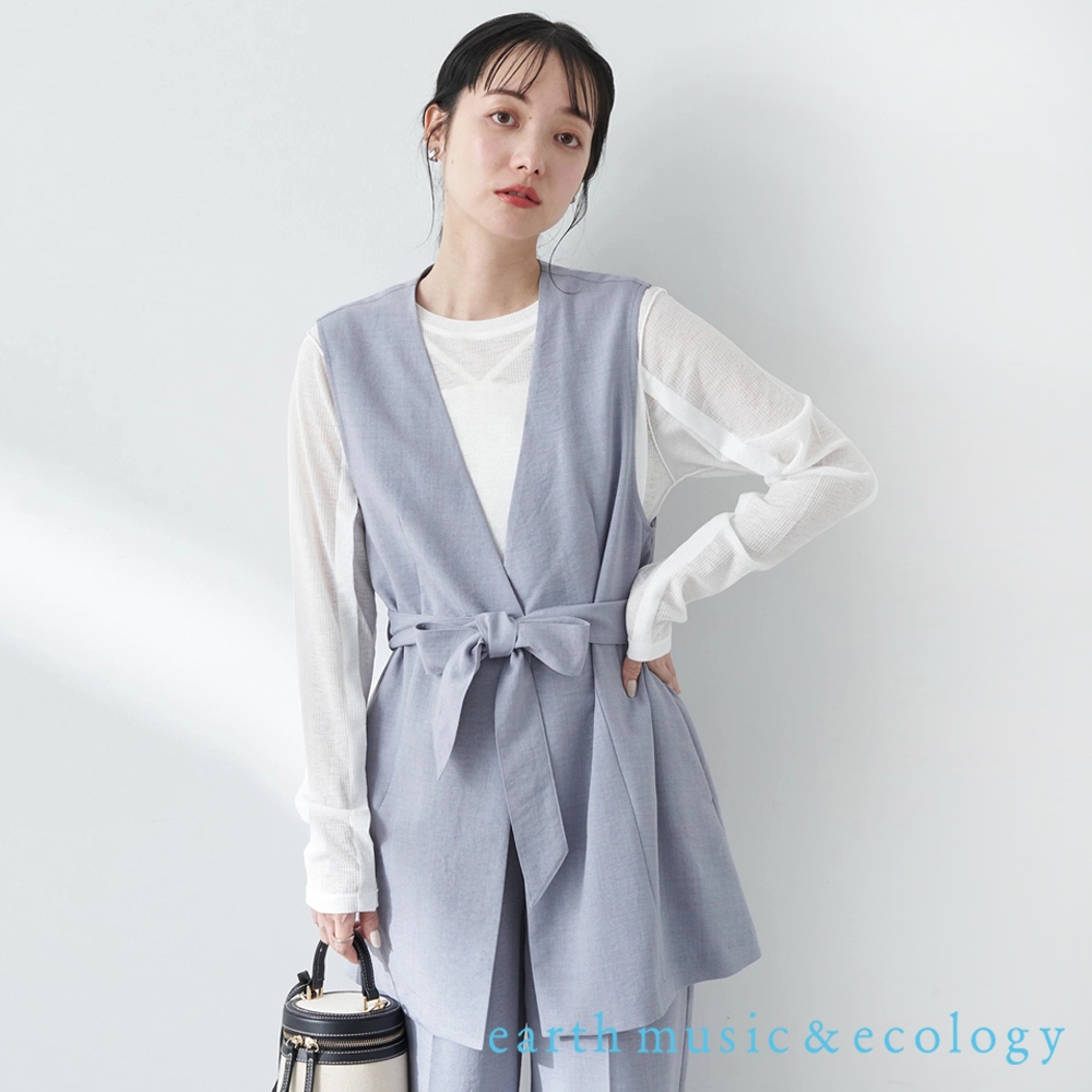 earth music&ecology 仿亞麻蝴蝶結腰帶馬甲背心外套(1N42L0X0100)