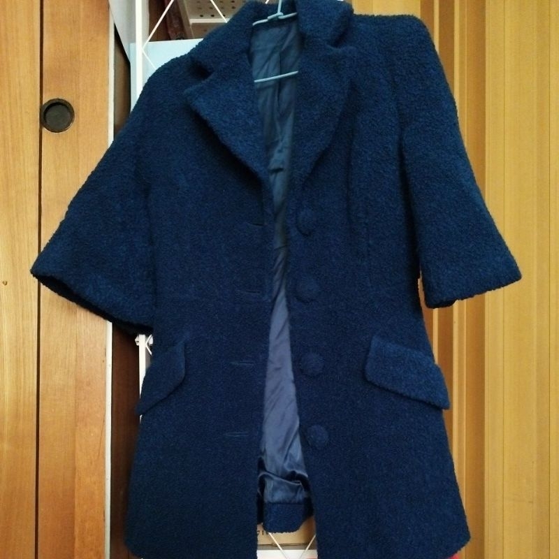長毛料大衣外套-寶藍色