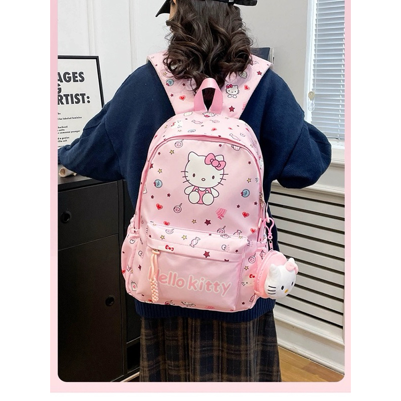 日式可愛Kitty美樂蒂書包 後背包 大容量 收納包（送掛件）