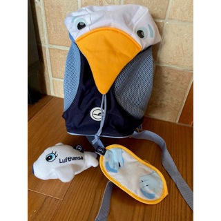 全新Lufthansa 漢莎航空兒童背包(附兒童眼罩、小型絨毛玩偶)