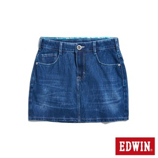 EDWIN 女款 迦績JERSEYS 超特彈力丹寧短裙(石洗綠)