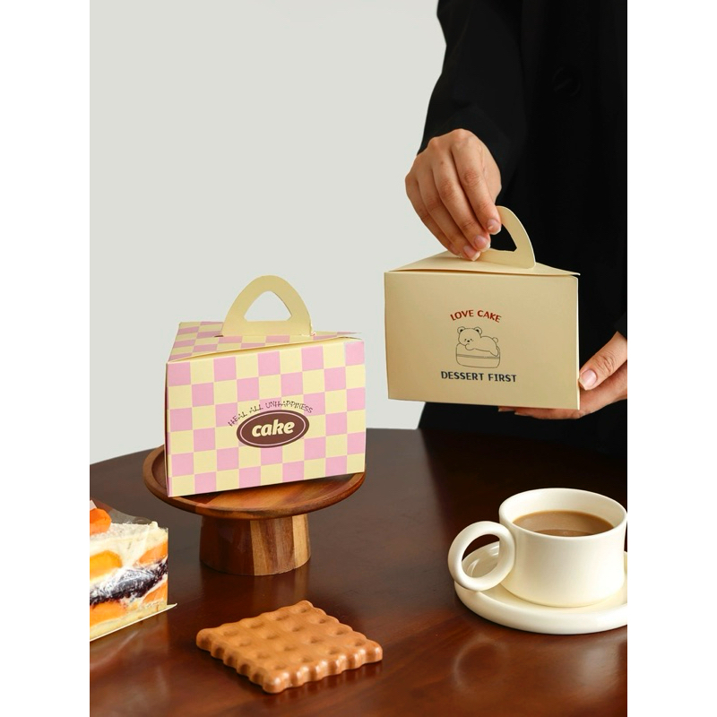 🎈預購✨趴趴熊及奶油粉格三角蛋糕包裝盒 外帶盒
