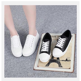 韓國-菱格編織造型綁帶厚底休閒鞋-白色-25號-免運（無鞋盒）