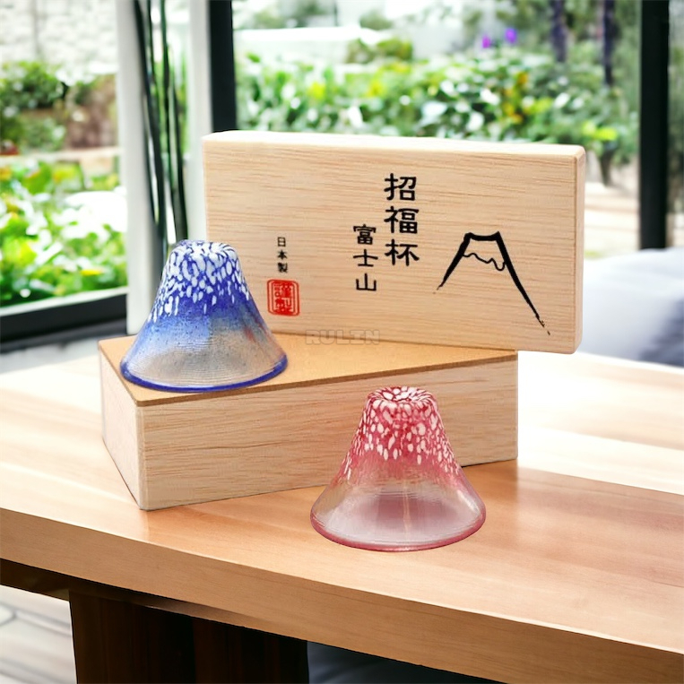 🇯🇵【日製免運】富士山 招福杯 酒杯 禮盒 赤 藍 對杯 匠人 職人 手工製 🇯🇵