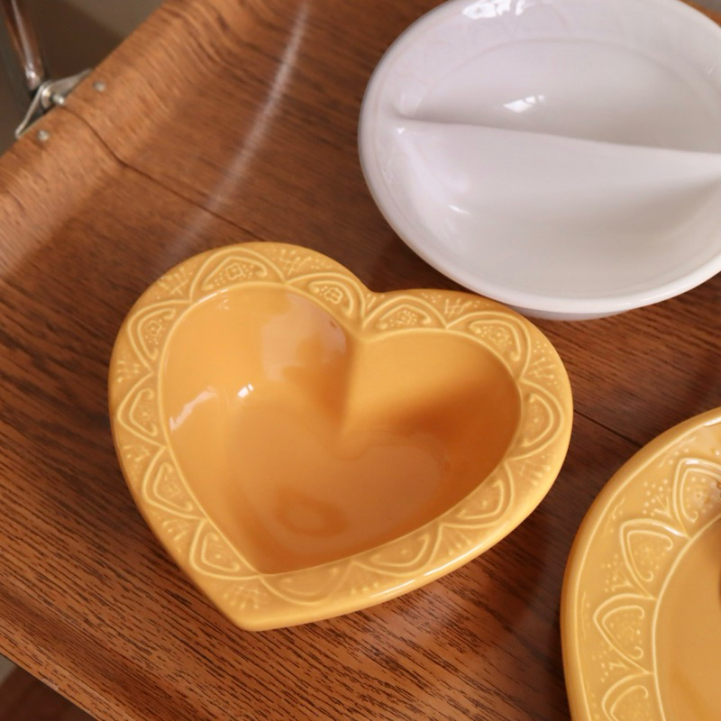 （新品）現貨｜KOREA🇰🇷韓國代購 La ceramica復古焦糖黃心型優格碗 甜點碗 優格碗 韓國餐盤 冰淇淋碗