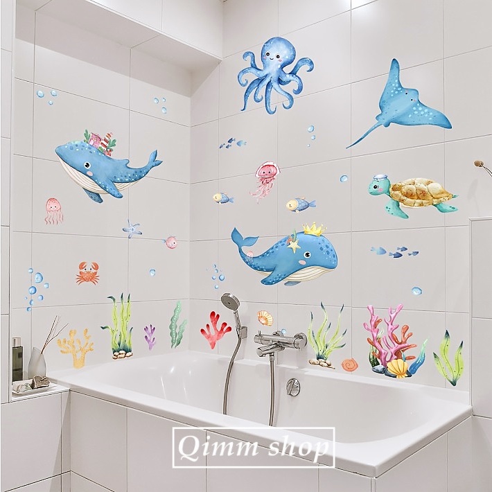 【Qimm shop】現貨不用等✰海底動物海龜鯨魚浴室貼紙 客廳浴室牆壁貼紙 魟魚海星章魚貝殼牆貼 壁貼 牆壁貼紙
