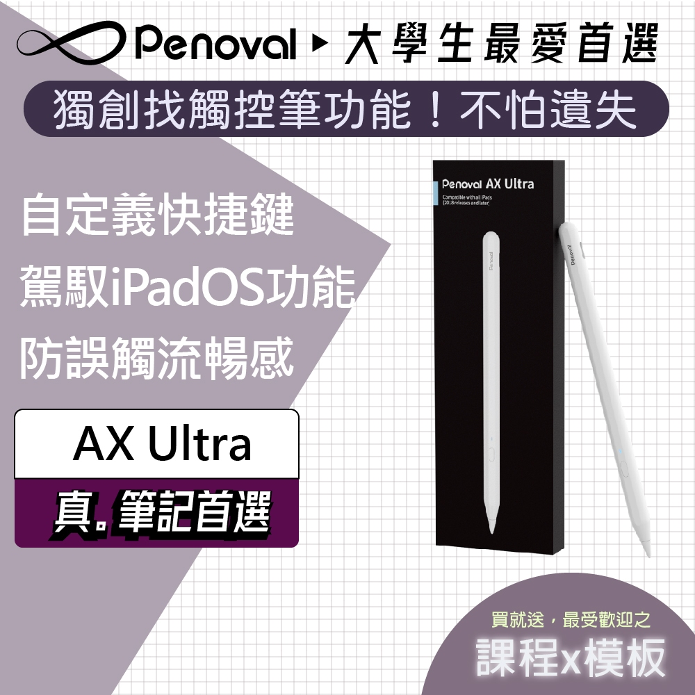 【Penoval AX Ultra】iPad 觸控筆 2代 自定義快捷鍵 書寫適用 iPad 12.9 10.9 Pro