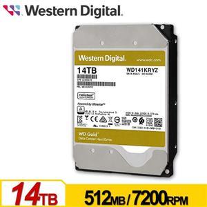 WD142KRYZ 金標 14TB 3 . 5吋企業級硬碟 •  512MB  快取記憶體，7200   RPM，SAT