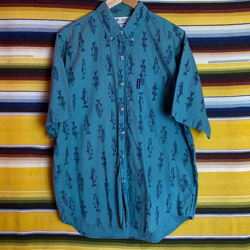 古著•Nuzi_s • Columbia斯里蘭卡製湖水綠魚襯衫S4031934魚襯衫