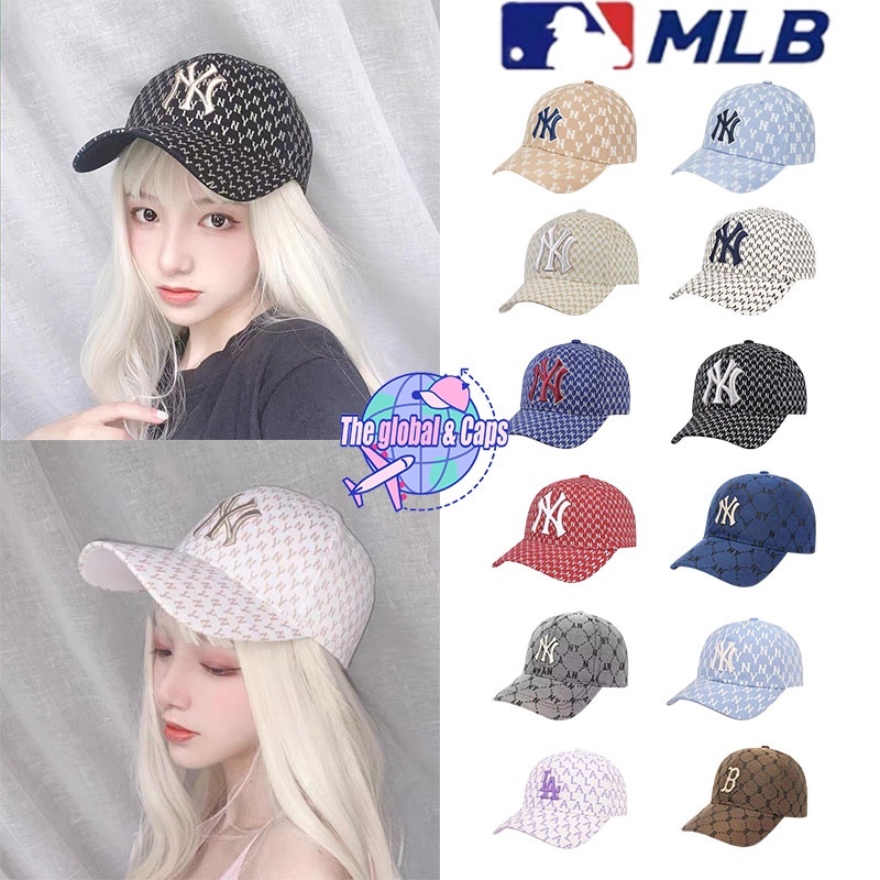 『 Caps 』韓國連線 MLB 棒球帽 經典滿印 老花 遮陽帽 NY 棒球帽 老帽 洋基隊帽子 可調節鴨舌帽 男女同款