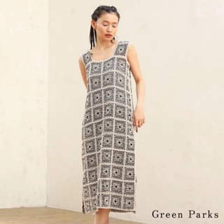 Green Parks 復古鉤針瓷磚圖案花邊側開衩連身洋裝(6P42L2H0100)