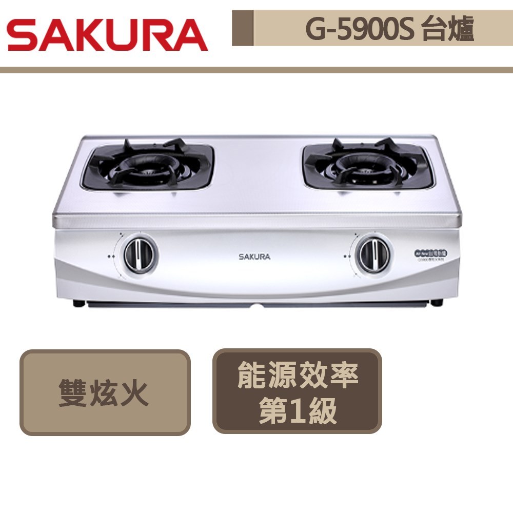 【櫻花牌 G-5900(NG1)】二口雙炫火珍珠壓紋台爐式瓦斯爐-部分地區含基本安裝
