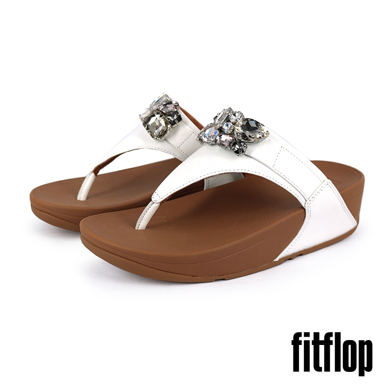 【FitFlop】女 華麗寶石皮革夾腳涼鞋-12-15046 - 白色
