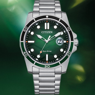 CITIZEN 星辰 GENTS 光動能 波浪紋腕錶-綠41.5mm AW1811-82X
