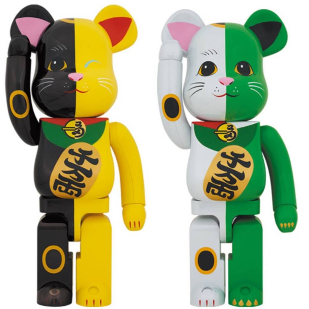 【Q桑】  BE@RBRICK 庫柏利克 二代陰陽貓 招財貓 一對 黑黃/白綠  1000% 70公分 雙箱拆檢 台灣現