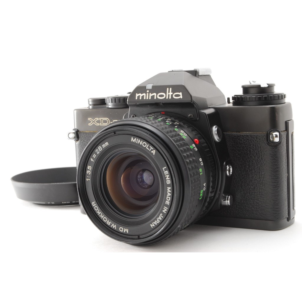 EXC+5 MINOLTA XD-S 黑色單眼機身，MD W.ROKKOR 28mm f/3.5，遮光罩日本產