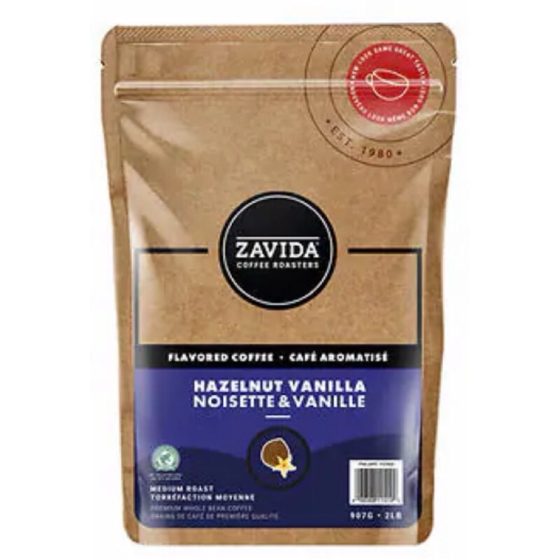 特價！限量！加拿大ZAVIDA  榛果香草 阿拉比卡咖啡豆 907g