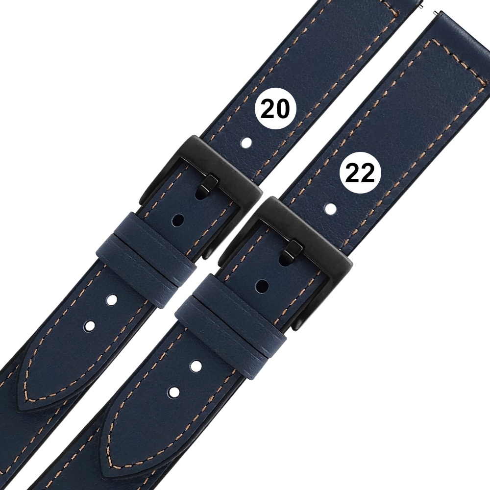Watchband / 20.22 mm / 各品牌通用 經典復刻 黑鋼扣 真皮橡膠錶帶 深藍色＃858-318-NBE