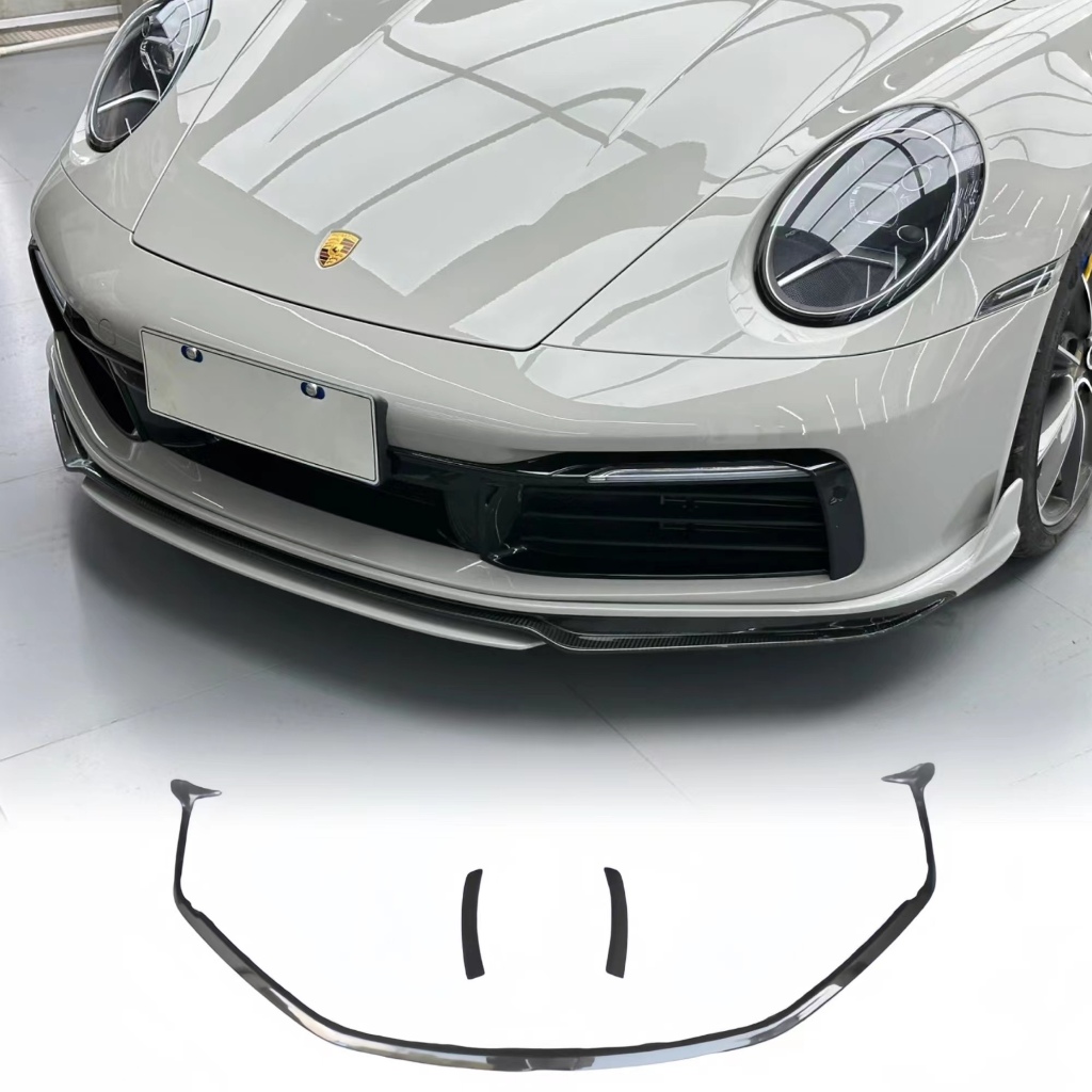 適用於Porsche 911 992 乾式碳纖維GT3樣式-乾碳前下巴 升級992 GT3乾碳前擾流 前下巴前唇卡夢套件