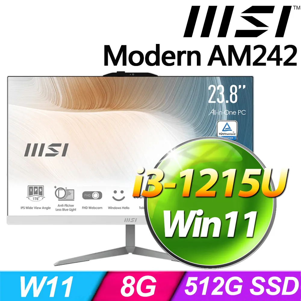 全新未拆 MSI微星 Modern AM242 12M-678TW I3-1215 24型 套裝AIO一體式PC