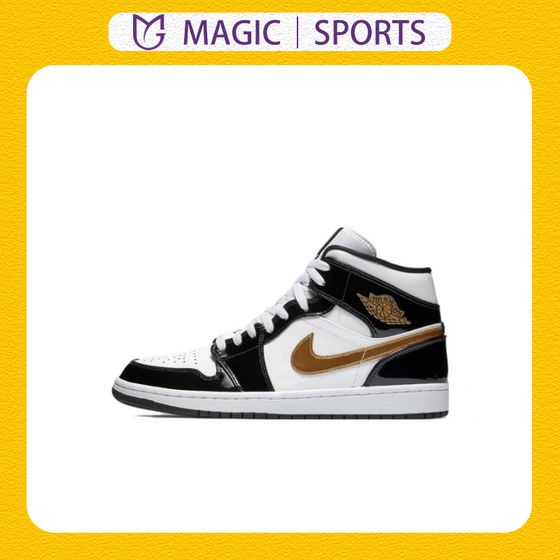 【特惠】Air Jordan 1 Mid SE Black Gold  籃球鞋 漆皮 男女鞋 黑金 852542-007