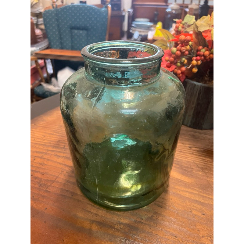 早期 綠色 氣泡玻璃罐