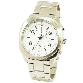 SEIKO 精工 Chronograph 三眼計時方型圓弧腕錶 SNN207P1