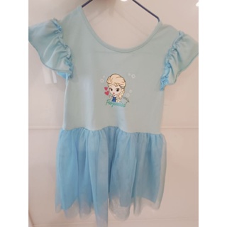 藍色Elsa蝴蝶袖蕾絲裙連身裙裙子130