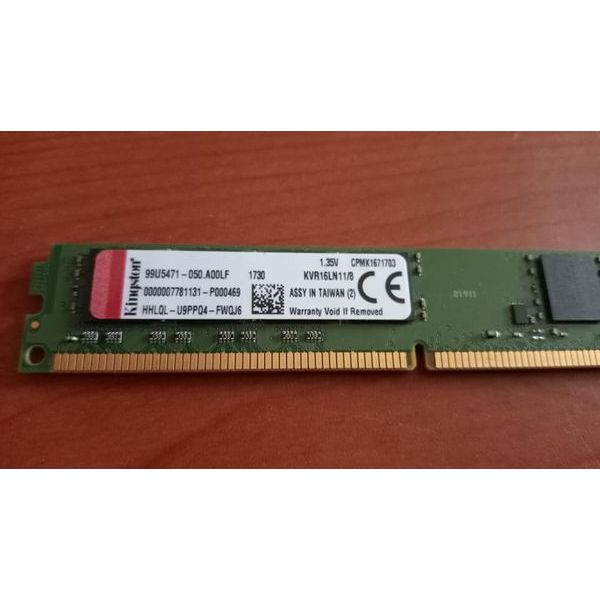 金士頓DDR3-1600記憶體8GB雙面1600-1.35V省電-剩一條
