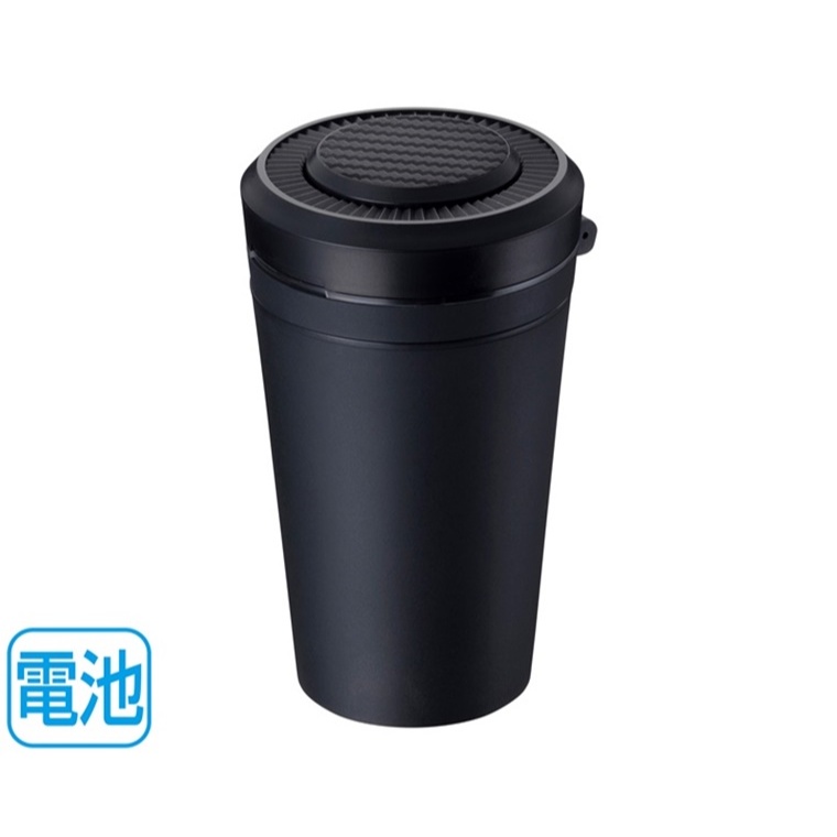 日本SEIKO 電池式 碳纖紋大按鈕開關式LED燈掀蓋煙灰缸 黑色瓶身 ED-245