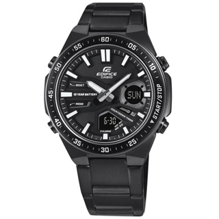 EDIFICE CASIO / 卡西歐 十年電力 雙顯 不鏽鋼手錶 鍍黑 / EFV-C110DC-1A / 47mm