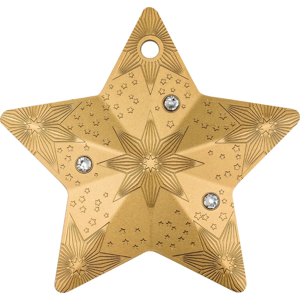預購(價格6800) - 2024庫克群島-節日裝飾品-星星(星空)-造型-鍍金版-1盎司銀幣