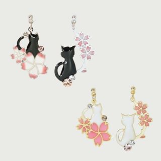 | OSEWAYA 櫻花系列 | 櫻尾貓 日本製低敏耳環 純鈦耳針