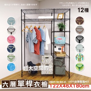 【鐵物局】"免運費"MIT122x46x180六層單桿+布套衣櫥- 衣物收納 大容量服飾架 專用防塵套
