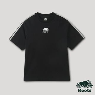 【Roots】男女共款-宇宙探索系列 反光肩線有機棉短袖T恤