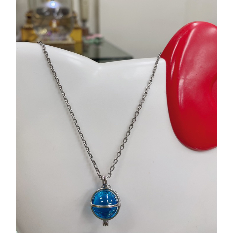 ❤️海水藍（尺寸1.2 cm 下標區），水龍珠+純銀框+純銀項鍊～泰國