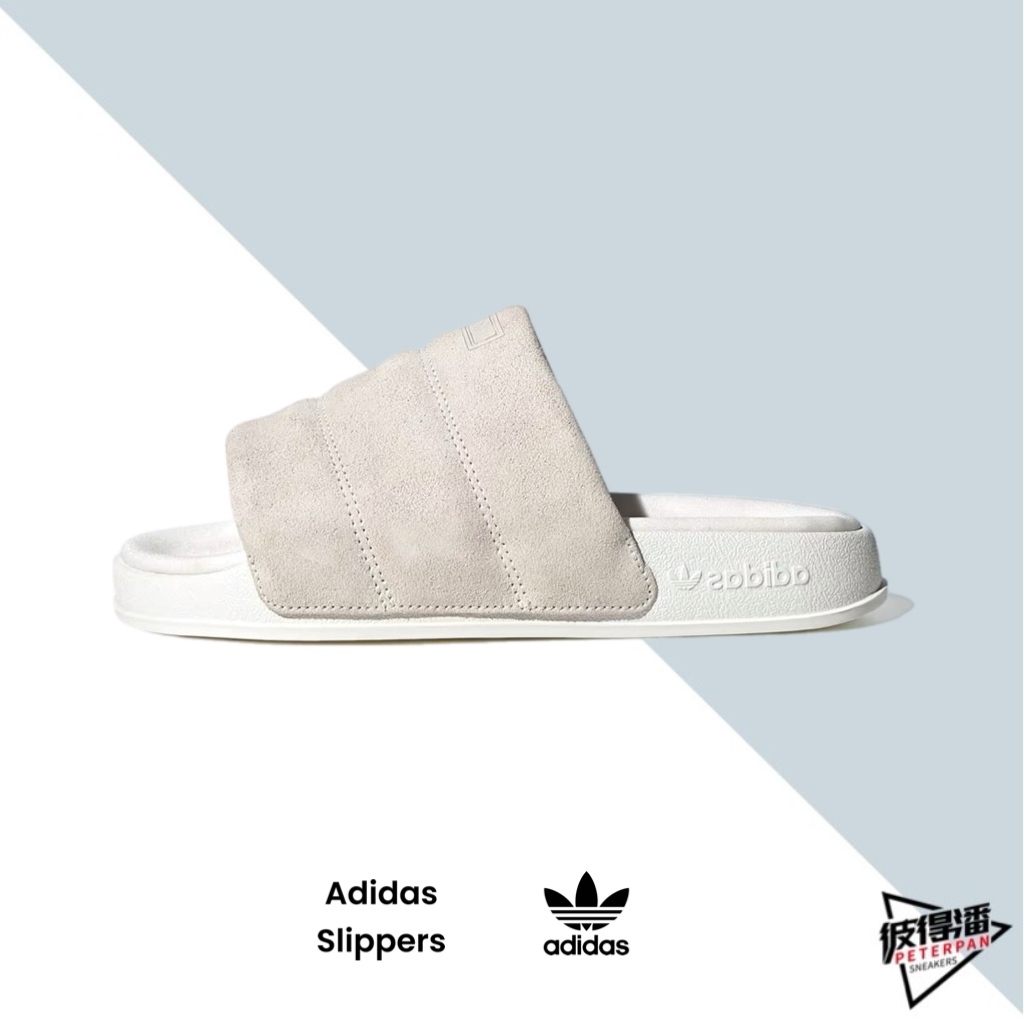 ADIDAS ADILETTE ESSENTIAL 拖鞋 米白 寬鞋面 厚棉 軟底 休閒 女款 IF3575【彼得潘】