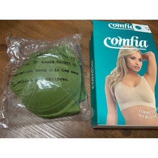 全新 COMFIA 康裴亞 美胸無痕蕾絲內衣 軍綠色 S 號 無鋼圈 彈性貼身 文胸胸罩