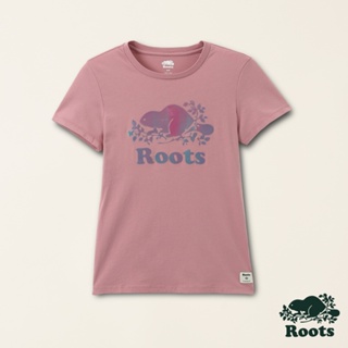 【Roots】女裝-絕對經典系列 漸層海狸LOGO有機棉短袖T恤