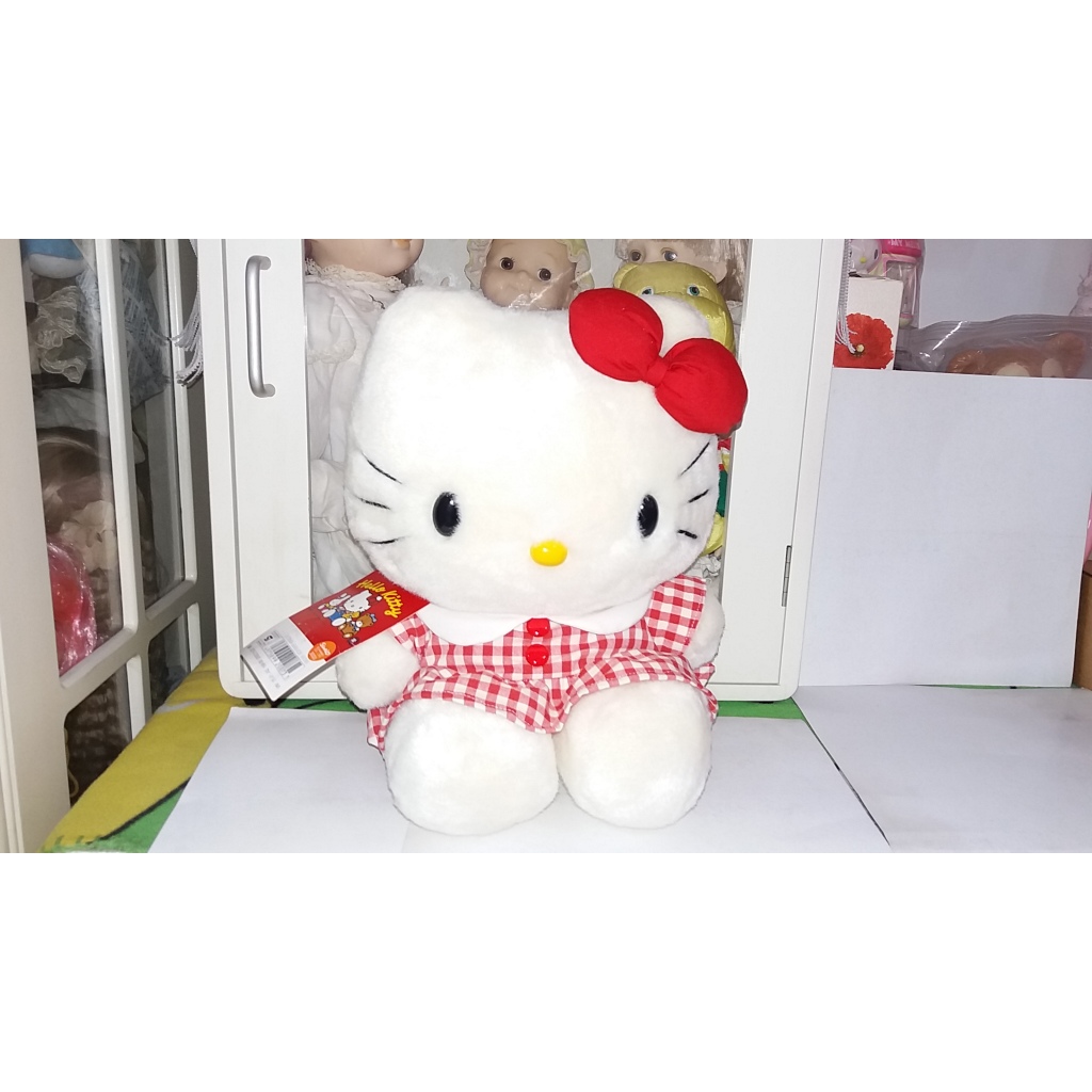 早期 1998年 日本製 三麗鷗 Hello Kitty 紅格子洋裝 布偶 絨毛玩偶