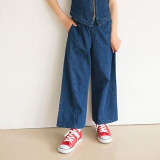 【預購】日本 branshes【Ou? by EDWIN】女童牛仔寬褲 女童8分寬褲 寬鬆褲牛仔褲