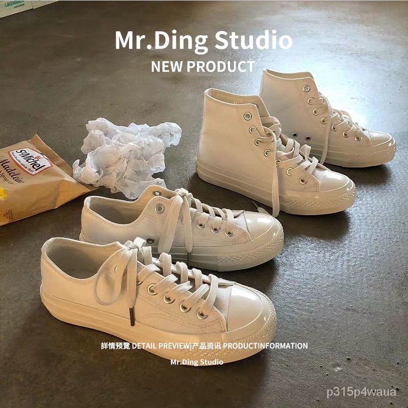 ❤‍🔥 Mr. Ding Studio 爆款ins低幫小白鞋女全白帆佈鞋2023春學生休閒百搭平底原宿板鞋 YDPX