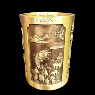 { 碧雲天 佛具佛俱百貨批發 }筆筒 銅製 精緻版 高階浮雕 鯉躍龍門筆筒