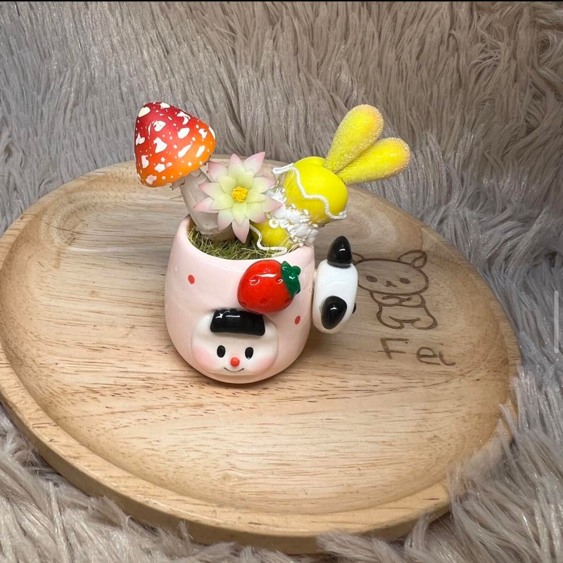 多多妹樹脂黏土盆栽水晶黏土蘑菇兔子草碧光環草莓熊貓