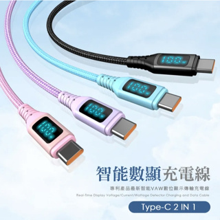 PICKOGEN 皮克全 二合一 雙Type-C/USB-A TO Type-C PD充電線傳輸線 VAW數顯 神速