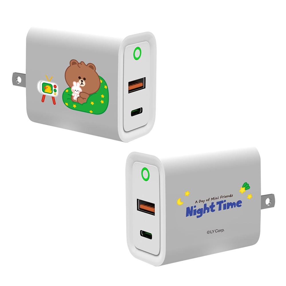 【TOYSELECT】LINE FRIENDS MINI-熊大的晚安陪伴USB3.0+PD20W雙孔充電器